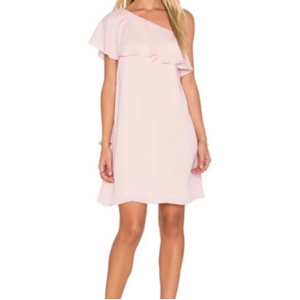 Amanda Uprichard Zoe Dress One Shoulder Ruffle Mini Length Pink Size S